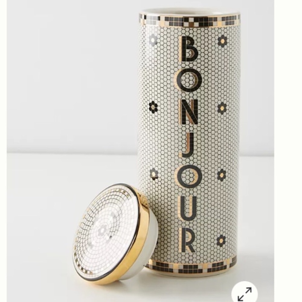 Anthropologie RARE Bistro Tile Bonjour Canister New In Box New With Tag